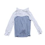 Ella Moss  Anthropologie Button up Blouse Striped Blue White Medium Coastal Fall Photo 2