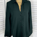 ZARA  V Neck Button Front Shirt Blouse Dark Green Small Long Sleeve Photo 0