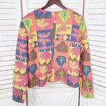 Handmade Leaf Print Fleece Blanket Crop Jacket Multicolor Medium Pink Photo 8