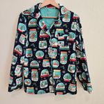 Nick & Nora  green and blue snow globe flannel pajamas set size small Photo 2