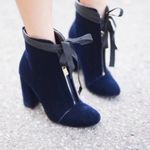 ZARA Navy Velvet Ankle Boots with Ribbon Detail Photo 1