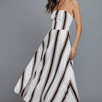 Commense Old Money Striped Strapless Country Club Cream Brown Long Dress M Size M Photo 3
