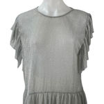 ZARA Women's Gray Silver Metallic Sparkle Ruffle Flutter Sleeve Blouse Top Sz M Photo 0