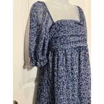 Trixxi Navy Blue Floral Print Square Neck Puff Sleeve Ruffle Tiered Dress Medium Photo 1