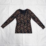 Peruvian Connection  Navy Blue Orange Floral Long Sleeve Knit Slim Fit Top Medium Photo 4