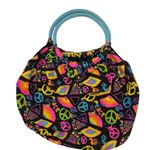 Y2k Black Neon Peace Sign Boho Bohemian Shoulder Bag Medium Photo 1