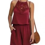 🆕Lace Splicing Drawstring Pocket Romper L🆕 Red Size L Photo 2