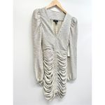 AQUA Metallic Dress Size Small V Neck Crinkled Shimmer Ruched Long Sleeve NEW Photo 4