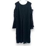 Ashley Stewart ‎ Black Allover Lace Cold Shoulder Bell Sleeve Knee Length Dress Photo 5