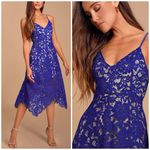 Lulus Royal Blue Lace Handkerchief Hem Midi Dress One Wish Women’s Small Photo 1