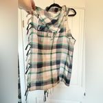 Entro  Women’s Blue,Green,Cream& White Sleeveless Fringed Plaid Cardigan Vest S L Photo 4
