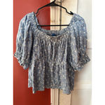 Old Navy  Embroidered Puff Sleeve Baby Doll Top Peasant Size Medium Blue Boho Photo 2