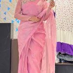 Designer Ready made Sari Bridal Silk Blouse Bollywood South Indian Ethnic Saree Pink Size L Photo 0