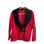 Ralph Lauren XL Red Cotton Black Velvet Knit Designer Womens Jacket Blazer Photo 2