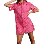 Umgee USA NWT Pink Floral Lace Mini Dress Short Sleeve Shirt Dress Womens Small Photo 0