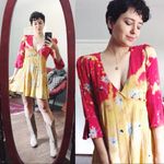 Free People • Time On My Side dress mini floral wrap red yellow crepe tie dye Photo 0