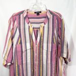 Roamans Plus Size 30W Top Striped Button Up‎ Shirt Pink Cotton V Neck 693 Photo 3