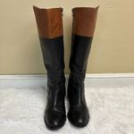 Etienne Aigner  Wide Shaft Colorblock Logo Chip Leather Riding Boots Size 8 Photo 2