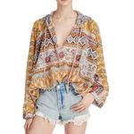 Free People Hold On Tight Gauze Pullover Top Hooded Floral Paisley XS Small Photo 0