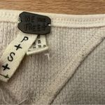 Free People art school thermal v neck waffle knit detailed cuff ivory shirt Sz S Photo 6