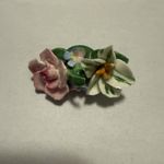 Vintage Antique Porcelain Painted Bunch of Flowers Floral Brooch Lapel Coat Pin Photo 2