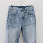 AQUA Yoke Detail Distressed Straight Leg Jeans in Light Wash Photo 3