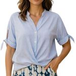 Joy Joy  Blouse Sz Small 3/4 Sleeve Striped Preppy Parisian Nautical Sailor Beach Photo 0