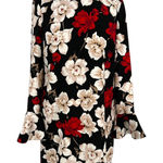 CeCe Floral Long Sleeve Shift Dress Bell Cuff Sleeve Black Red White Size 6 Photo 0