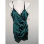 Windsor  Hunter Green Satin Bodycon Faux Wrap Mini Dress Medium NWT Party Holiday Photo 1