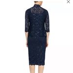 Alex Evenings Navy blue floral lace sparkle midi dress with lace cardigan set never worn Photo 1