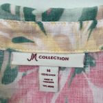 JM Collection  100% Linen Tropical Floral Button Up Green Pink 3/4 Sleeve - Sz 14 Photo 1