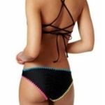 Hula Honey  Women's Bikini Bottom Black Colorful Trim Ruched Back Size Small Photo 1