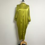 ZARA Green Satin 3/4 Dolman Sleeve Tapered Back Tie V Line High Neck Dress NWT Photo 3