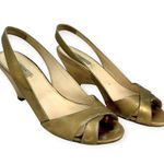 Prada  | US 8.5 / IT 38.5 | Metallic Gold Leather Peep-Toe Slingback Pumps Photo 4