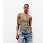 ZARA NWOT  Jewel Beaded off the shoulder knit top 4331/015 Green Medium Photo 1