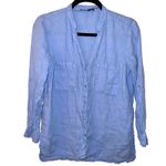 ZARA  100%‎ Linen Button-Up Shirt Blue Medium EUC Photo 1