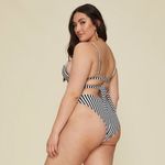 LPA NEW  Baby Doll Striped High Rise Swimsuit Bikini Bottoms Black White Size XL Photo 3