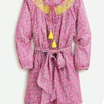 J.Crew NEW Pink Yellow Embroidered Romper Floral Belted Pockets Resortwear Photo 0
