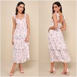 Lulus LULU’S Flirtatious Radiance Blush Pink Floral Mesh Bustier Midi Dress Photo 1