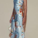 Reformation ππ Joanne Silk Dress ~ Hyperion Blue Print 10 NWT Photo 2