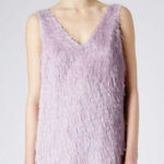 Topshop Lilac Metallic Fuzzy Fringe Deep Plunging V-Back Mini Slip Dress Size 6 Photo 0