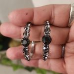 Silver with Smokey Grey Crystal Stones Hoop Earrings Photo 1
