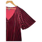 Modcloth  Dress Womens Medium Red Black Striped V Neck Flutter Sleeve Velvet Photo 7