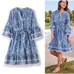Soft Surroundings  Womens Blue Paisley Button Peasant Dress Size S Boho Coastal Photo 2
