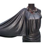 Cache  Pewter Chain 1Shoulder Dress New Lined Dolman Sleeve Event Ruched NWT $188 Photo 2