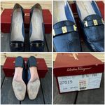 Salvatore Ferragamo Vintage Navy Blue Leather Alligator  Loafers w/ Gold w/ Box Photo 4