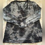 LOGO By Lori Goldstein LOGO‎ Lounge Lori Goldstein Brushed Tie-Dye V-Neck Long Sleeve Top Black Size M Photo 2
