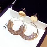 14K Gold Plated Rhinestone Drop Hoop Earrings for Women Photo 1