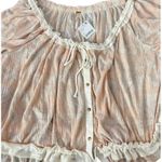 Free People  Perfect Day Gathered Crop Ruffle Top Neutral Combo Size Large - NWT Photo 4