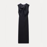 ZARA  MIDI Dress With Front Tie in Navy Blue Size XS Photo 4